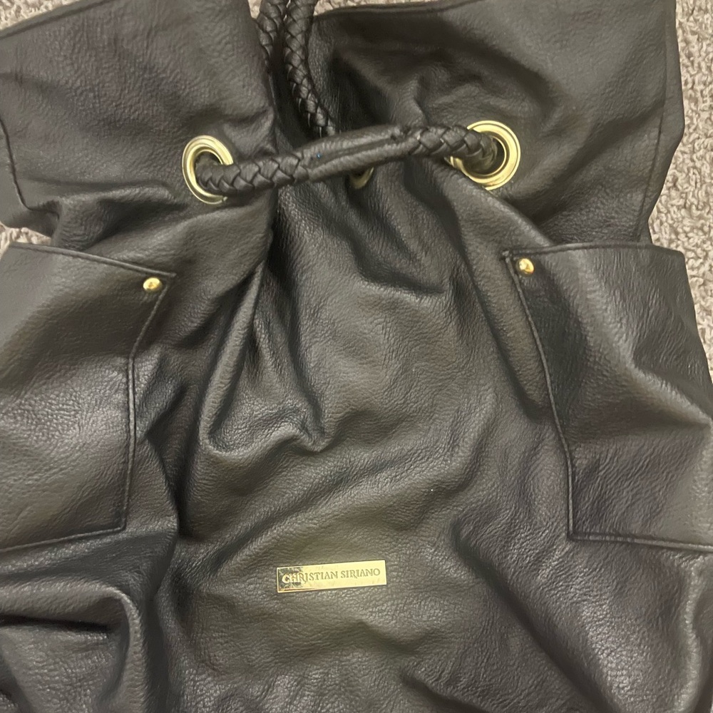 Christian Siriano Black Leather Bag with Gold Details